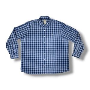 LL Bean Traditional Fit Heavy Blue Plaid Cotton Canvas Button‎ Down Shirt XXL
